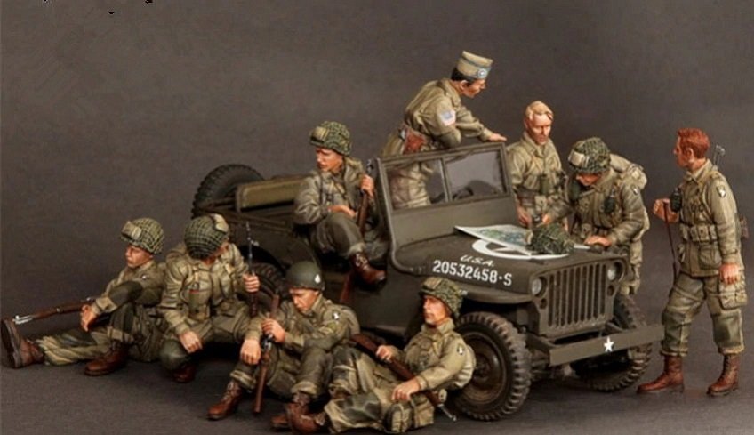Unpainted 1/35 US 101st Airborne Soldiers Resin Figure Model Kit Unassembled-No Car