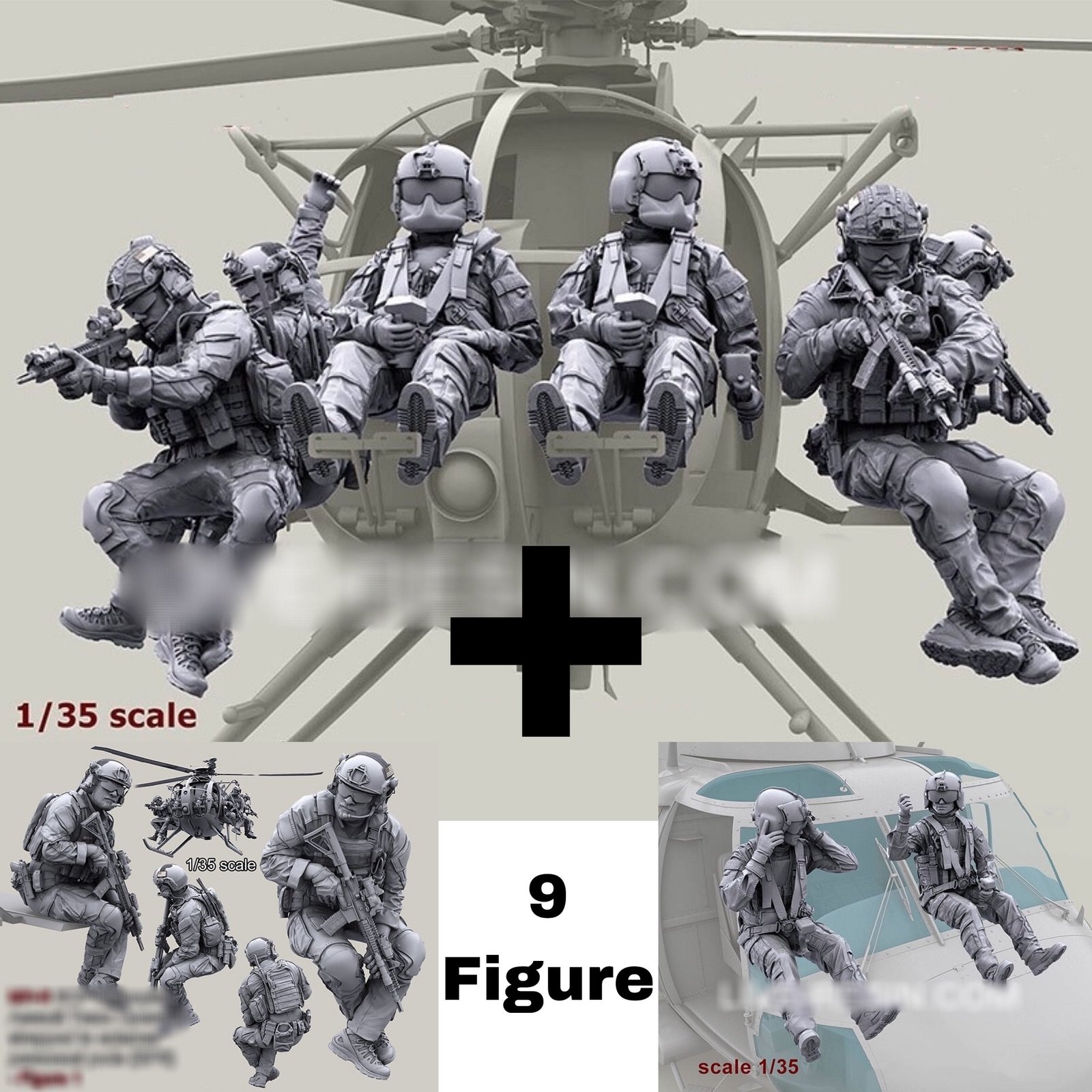 Unpainted 1/35 9pcs Modern US Special Operation Soldiers Resin Figure Model Kit Unassembled