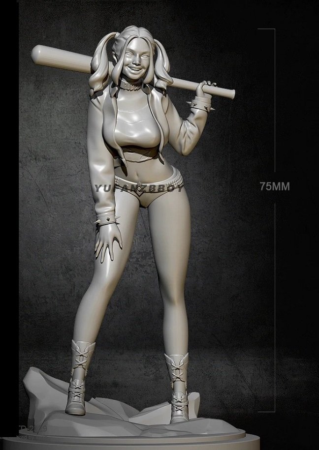 Unpainted 1/24 Sexy Girl Harley Quinn Resin Figure Model Kit Unassembled