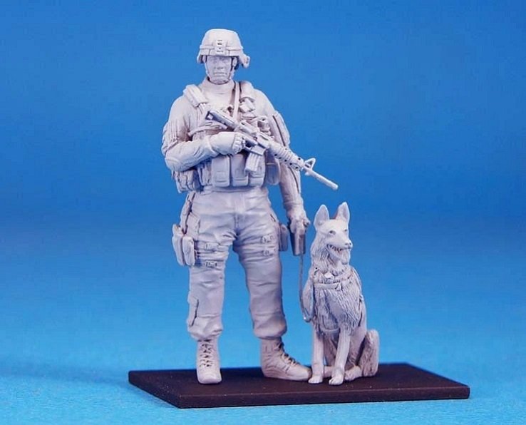Unpainted 1/35 Modern US K9 Soldier Resin Figure Model Kit Unassembled