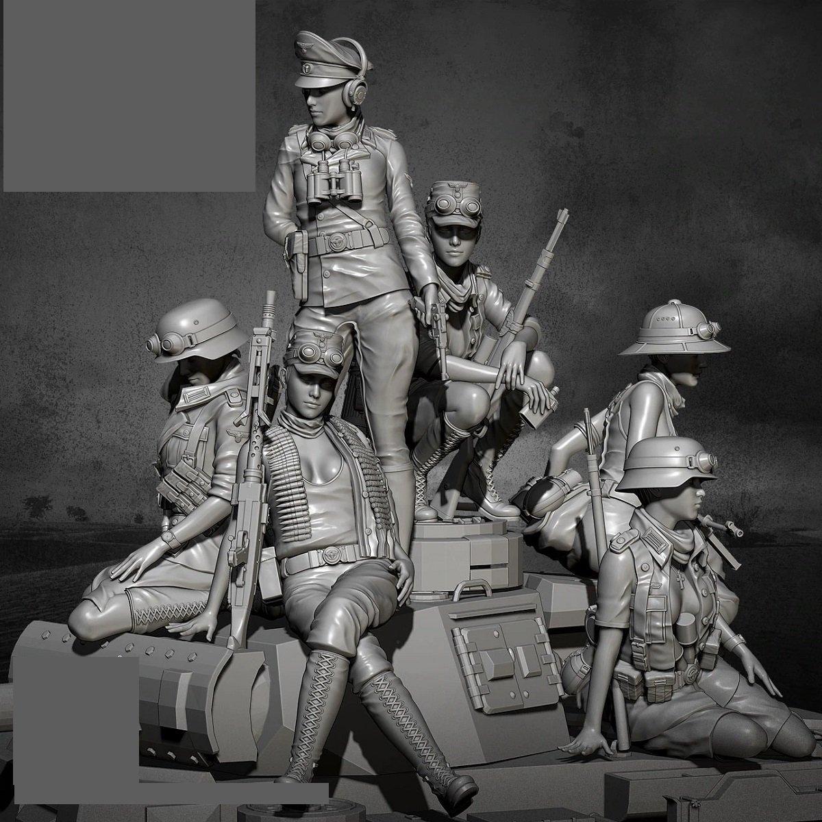 Unpainted 1/35 6pcs Sexy German Girls WW2 WWII Resin Figure Model Kit Unassembled-2