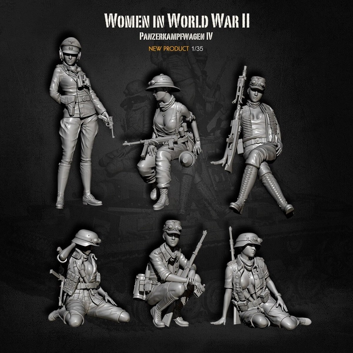 Unpainted 1/35 6pcs Sexy German Girls WW2 WWII Resin Figure Model Kit Unassembled-2
