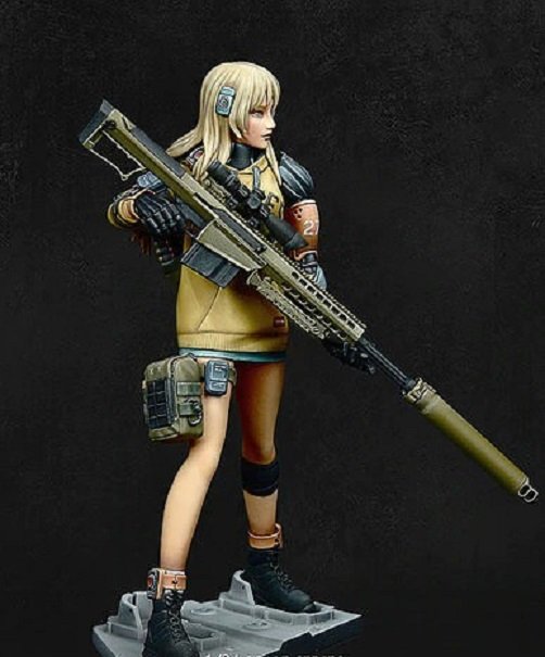 Unpainted 1/24 Sexy Fantasy Modern Sniper Girl Resin Figure Model Kit Unassembled