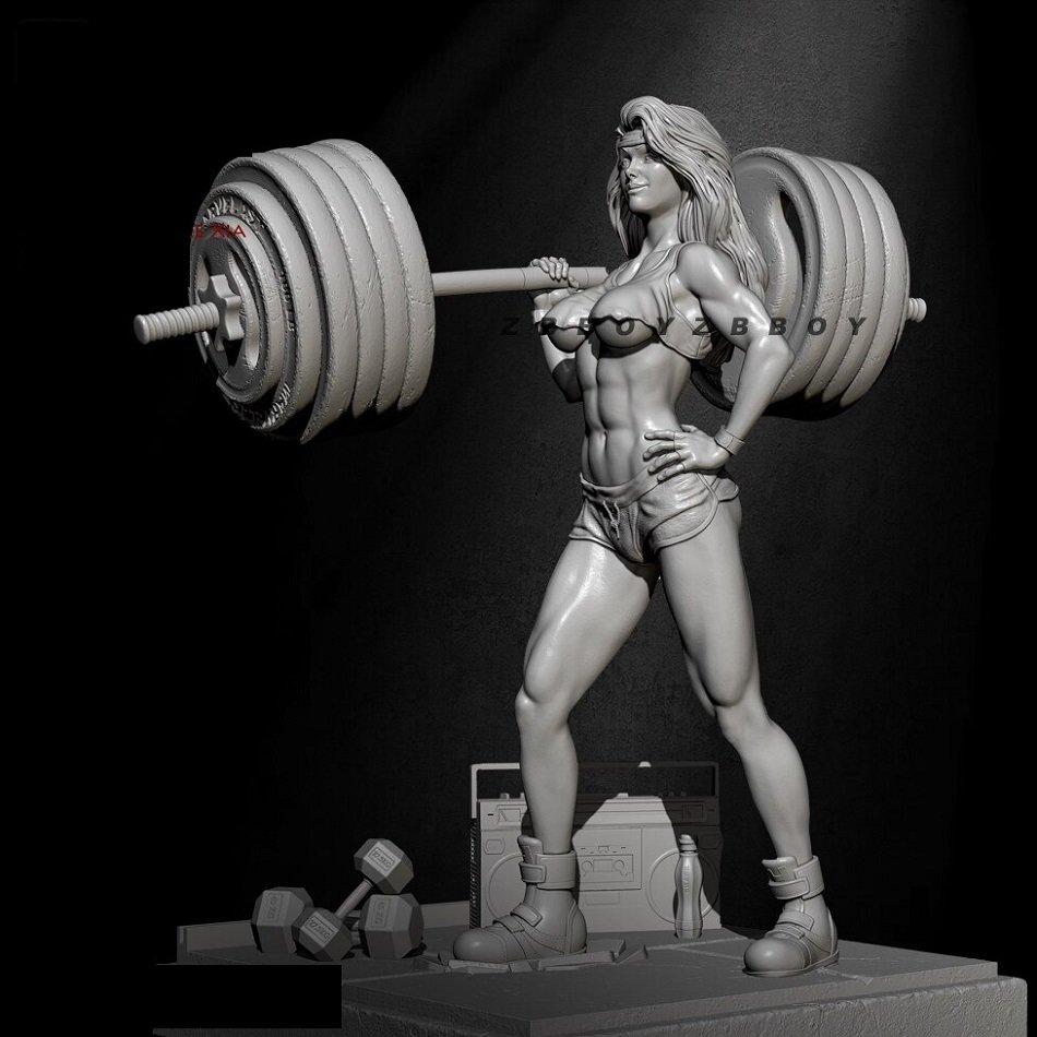 Unpainted 1/24 Sexy Weight Lifting Lady Bodybuilder Resin Figure Model Kit Unassembled