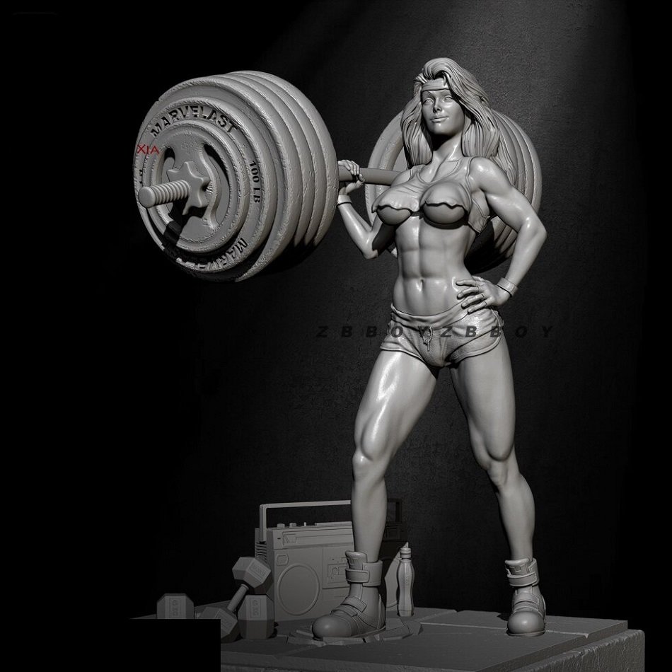 Unpainted 1/24 Sexy Weight Lifting Lady Bodybuilder Resin Figure Model Kit Unassembled