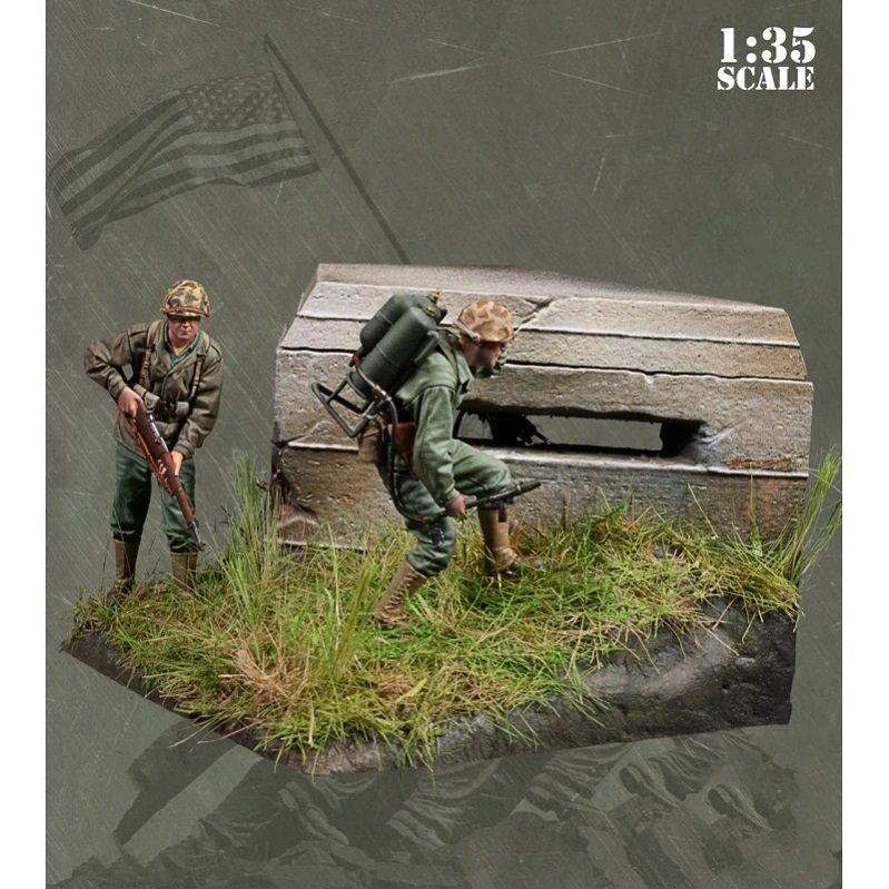 Unpainted 1/35 US Marine Soldiers Resin Figure Model Kit Unassembled-With BASE