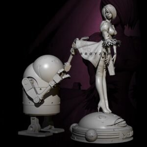 Unpainted 1/24 75mm Sexy Girl 2B With Robot Resin Figure Model Kit Unassembled