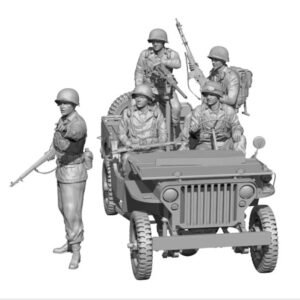 Unpainted 1/35 5pcs US Soldiers WW2 Resin Figure Model Kit Unassembled-No Car