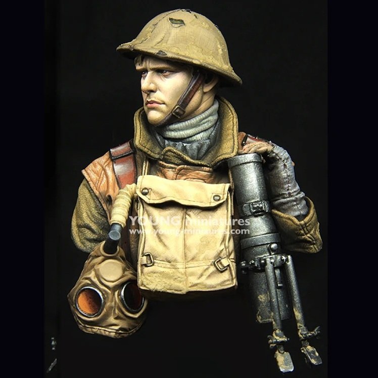 Unpainted 1/10 BUST British Gunner Soldier WW1 Resin Figure Model Kit Unassembled