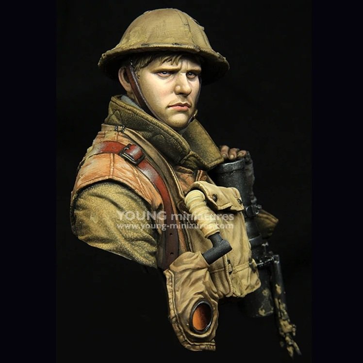 Unpainted 1/10 BUST British Gunner Soldier WW1 Resin Figure Model Kit Unassembled