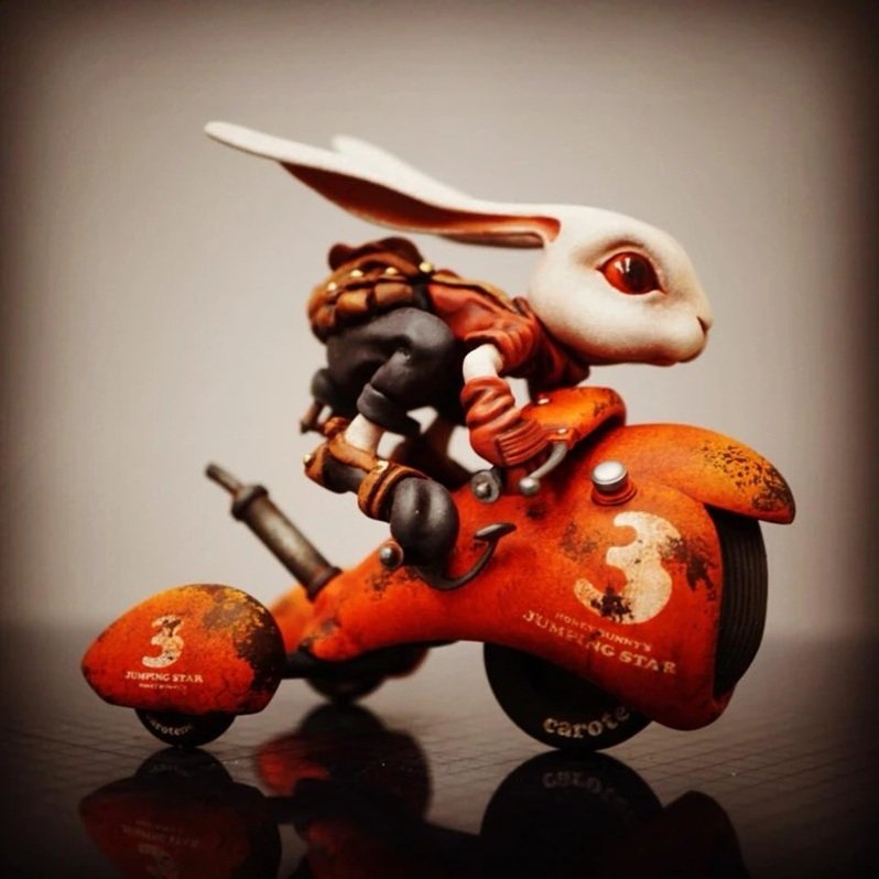 Unpainted 1/12 Cute Rabbit Driver With Motorcycle Resin Figure Model Kit Unassembled