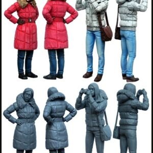 Unpainted 1/35 2pcs European Winter Girls Resin Figure Model Kit Unassembled