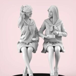 Unpainted 1/35 Two Lovely Girls Eating Resin Figure Model Kit Unassembled-No Base